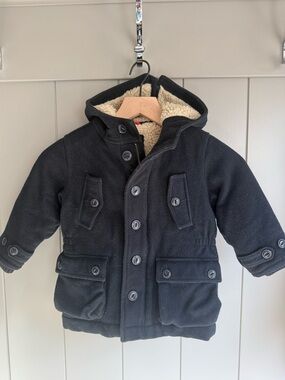 Baby Gap Pea Coat Toddler 3T Navy Blue Hooded Sherpa Lined Winter Jacket